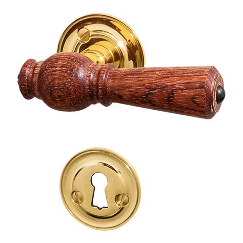 Interior wooden door handle - Brass & Rosewood - Rose / Smooth Neck ...