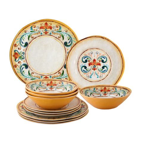 Gourmet Art 12-Piece Tuscany Melamine Dinnerware Set, Service for 4 ...