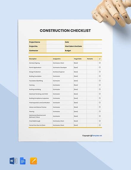 Free Printable Construction Checklist Template - Google Docs, Word ...