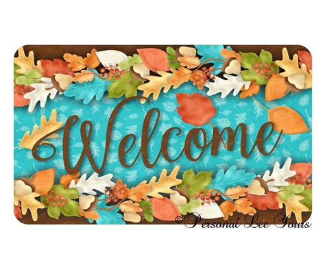 Fall Wreath Sign * Colorful Leaves Welcome * 3 Sizes * Lightweight Met ...