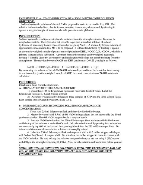 SOLUTION: Standardization of naoh experiment - Studypool
