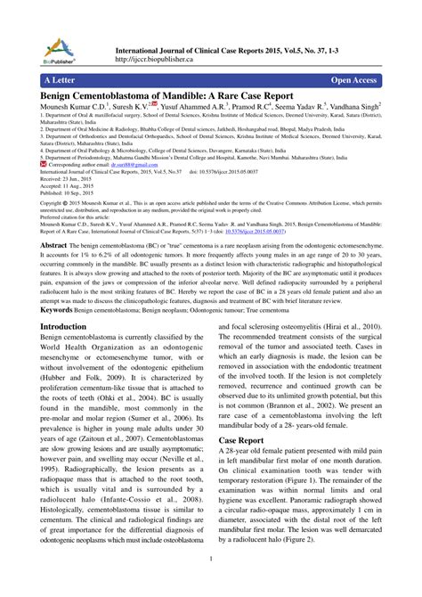 (PDF) Benign Cementoblastoma of Mandible: A Rare Case Report