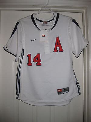 White NIKE Youth MEDIUM 8-10, A's Number 14 Button Top Jersey Blue Trim ...