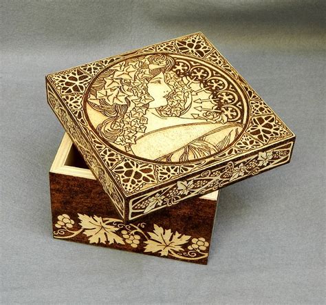 Woodburned Art Nouveau wooden keepsake box | Wood jewelry box, Wooden ...