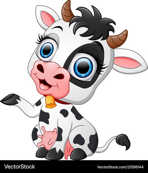 Happy cow cartoon presenting Royalty Free Vector Image