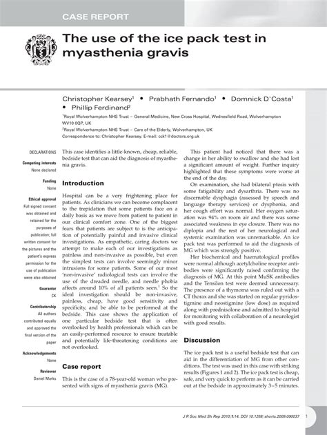 (PDF) The Use of the Ice Pack Test in Myasthenia Gravis