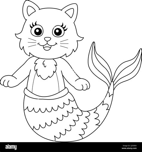 Cat Mermaid Coloring Page Isolated for Kids Stock Vector Image & Art ...