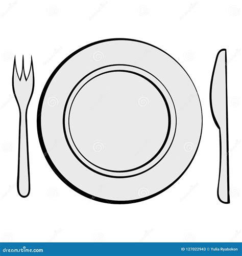 Cutlery Set with Plate Icon Cartoon Stock Illustration - Illustration ...