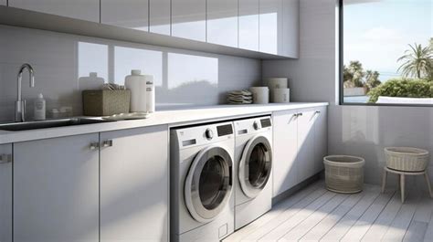 Premium AI Image | Contemporary Laundry Room with White Cabinets