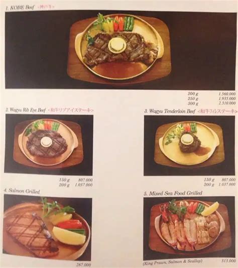 Menu at Angus House steakhouse, Jakarta, Senayan City