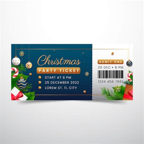 Free Vector | Realistic christmas party ticket template