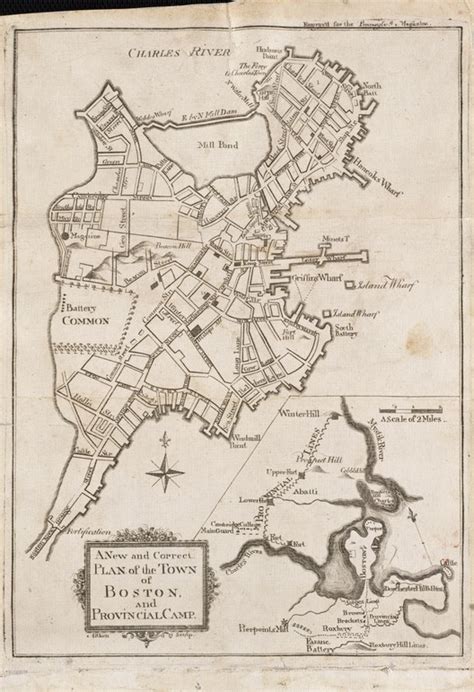 A map of Boston around the time of the American Revolution, including ...