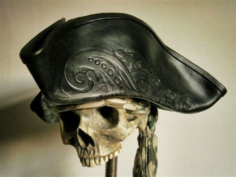 Black Leather Pirate Tricorn Hat with Vintage by pirateswife