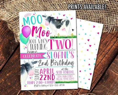 COW BIRTHDAY PARTY Invitation - Moo Moo Look Who's Turning Two | Cow ...