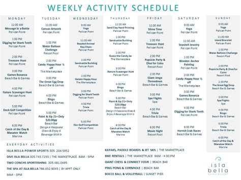 Weekly Resort Activity Calendar | Isla Bella Beach Resort & Spa