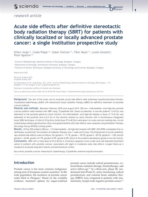 (PDF) Acute side effects after definitive stereotactic body radiation ...