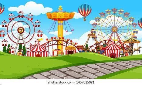 Outdoor Scene Amusement Park Illustration Stock Vector (Royalty Free ...