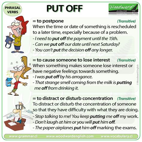 PUT OFF – phrasal verb – meanings and examples | Woodward English