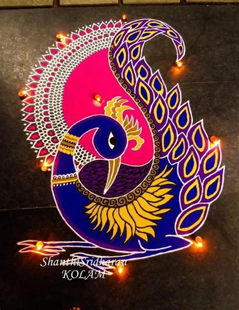 15 Beautiful & Colorful Peacock Kolam & Rangoli Designs Ideas For ...