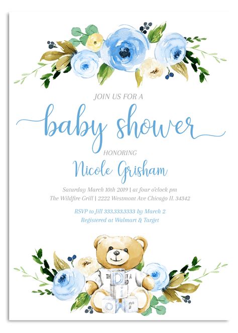 Teddy bear baby shower invitation, boy baby shower invitation #2