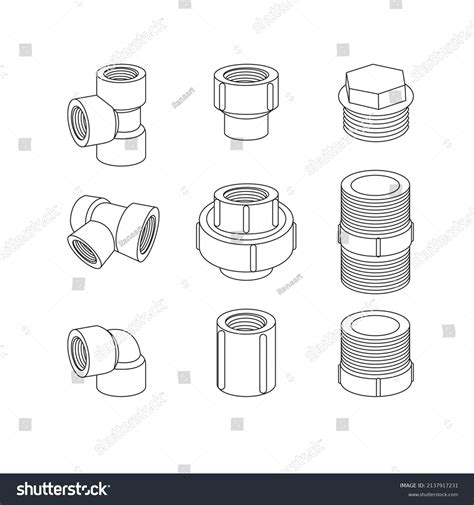 Pvc Reducing Threaded Fittings Series Line Stock Vector (Royalty Free ...