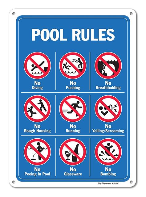 Pool Rules Sign, No Diving No Pushing No Running No Peeing in Pool ...