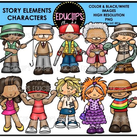 Story Elements Characters Clip Art Bundle (Color and B&W) | Welcome to ...