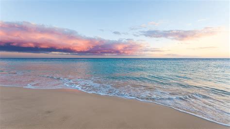 Calm Beach Under Light Orange Cloudy Sky HD Beach Wallpapers | HD ...