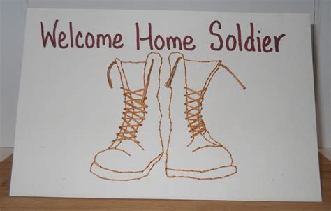 Military Card Welcome Home Soldier Hand-stitched Greeting