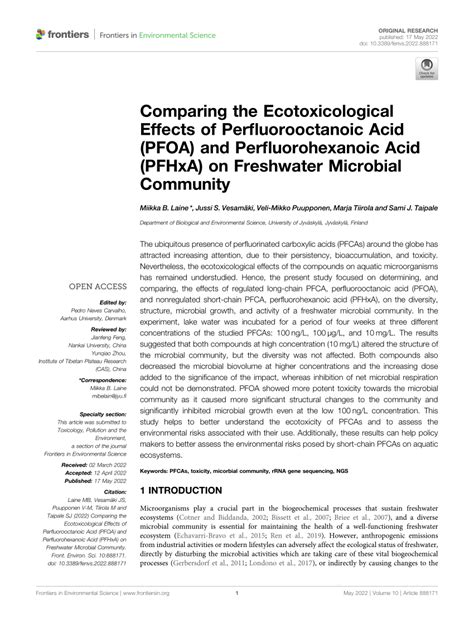 (PDF) Comparing the Ecotoxicological Effects of Perfluorooctanoic Acid ...