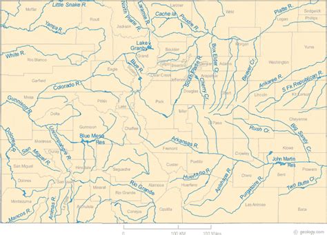 Map of Colorado Lakes, Streams and Rivers