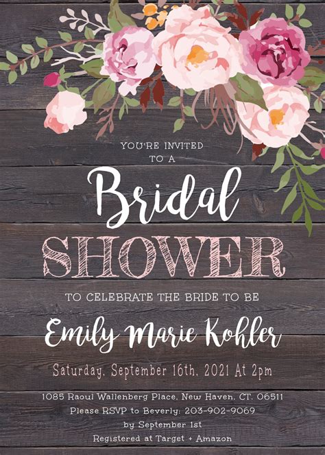 Rustic Floral Bridal Shower Invitation Template Pink Floral | Etsy