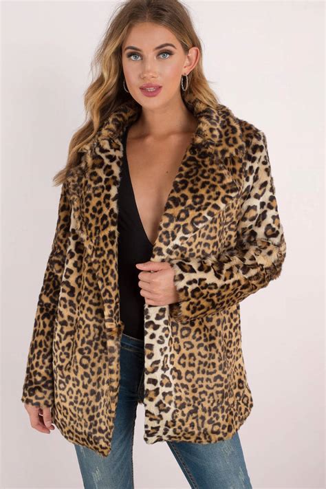 J.O.A. Faye Brown Leopard Print Faux Fur Coat - $88 | Tobi US