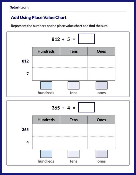 Addition Using Place Value Chart - Math Worksheets - SplashLearn