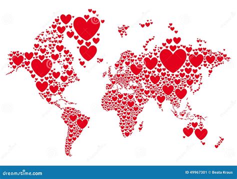 Love, World Map With Red Hearts, Vector | CartoonDealer.com #49967301