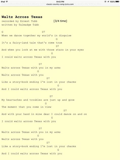 Waltz Across Texas....Ernest Tubb | Song lyrics and chords, Great song ...