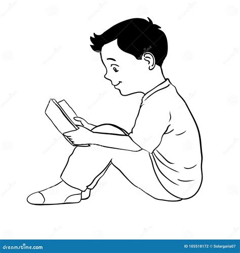 Hand Drawn Boy Reading Book-Vector Illustration Stock Vector ...