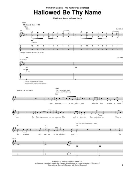 Hallowed Be Thy Name by Iron Maiden - Guitar Tab - Guitar Instructor