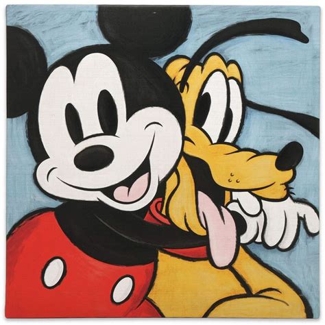 a painting of mickey and pluto hugging each other