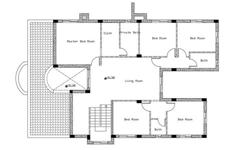 2D House First floor Plan AutoCAD Drawing - Cadbull