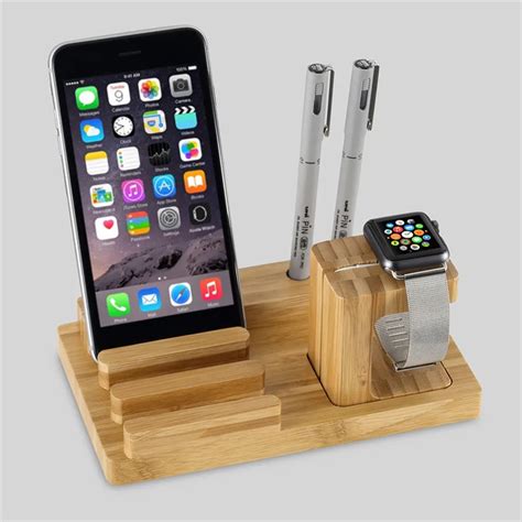 Universal Natural Bamboo Charging Dock Cradle Stand Detachable ...