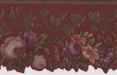 Wallpaper Border - Pink Red Purple Blooming Roses Vintage Floral Wall ...