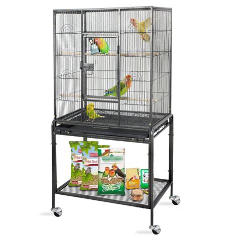 Zeny 53" Rolling Bird Cage Large Wrought Iron Cage for Cockatiel Sun ...