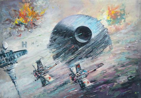 Death Star fan art by me. Oil on canvas with X-Wing Fighters. : r/StarWars