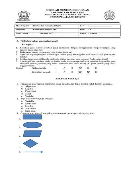 Contoh Soal Simulasi Digital Kelas 10 Semester 1 Kurikulum 2013