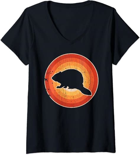 Womens Beaver Retro Vintage 60s 70s Men Women Gifts Rodent Lover V-Neck ...