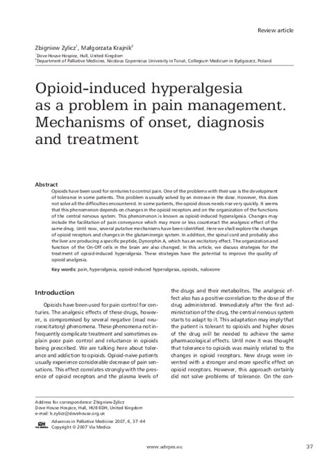 (PDF) Opioid-induced hyperalgesia as a problem in pain management ...