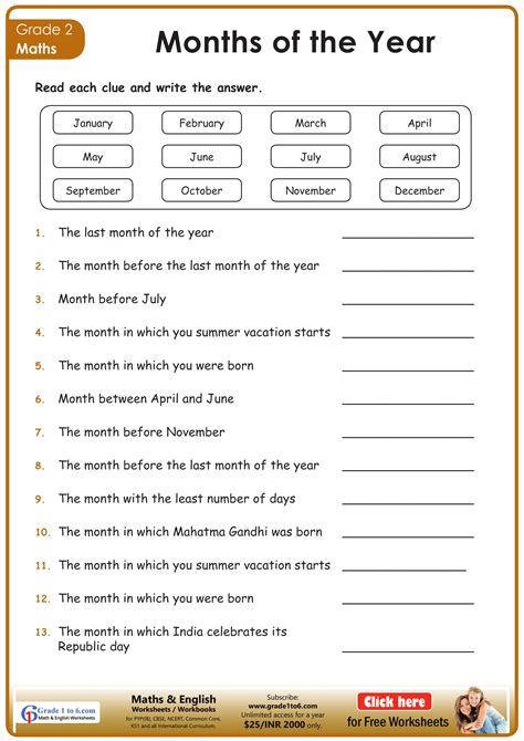 Months of the year worksheets | K5 Learning - Worksheets Library