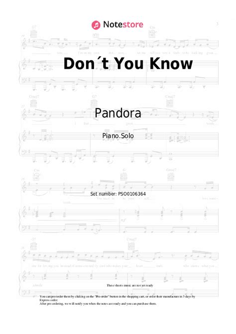 Don´t You Know piano sheet music Pandora in Note-Store.com | Piano.Solo ...