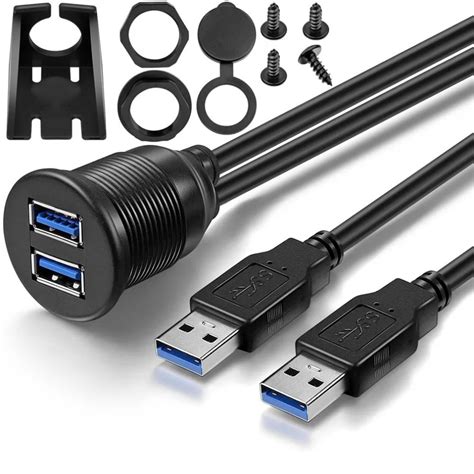 USB 2.0 Port Male to Female Extension Cable Waterproof Flush Mount Dual ...